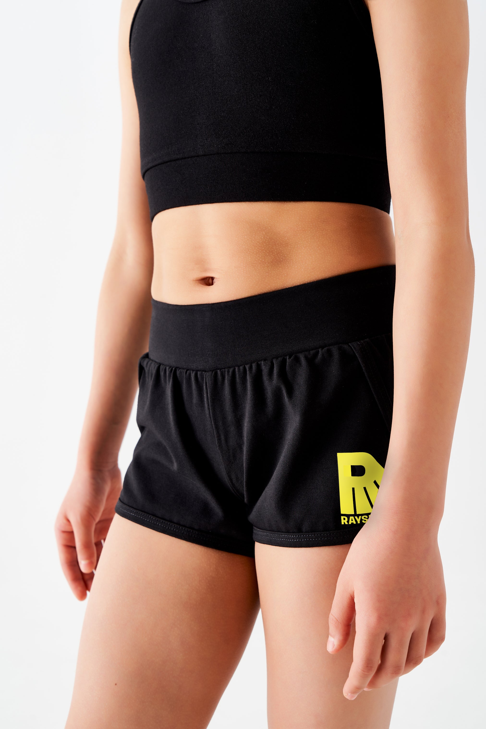 Shorts mit Umschlag "Fleur Sportive" (schwarz)
