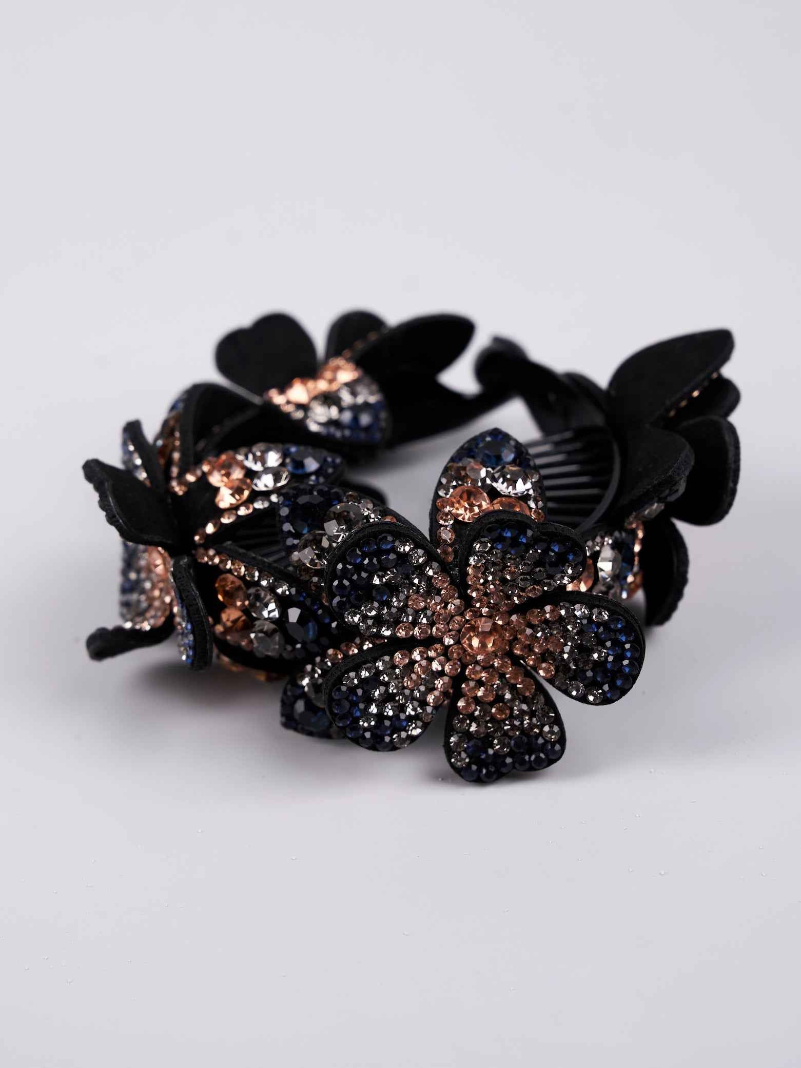 Pince à chignon en strass " Fleur Noire "