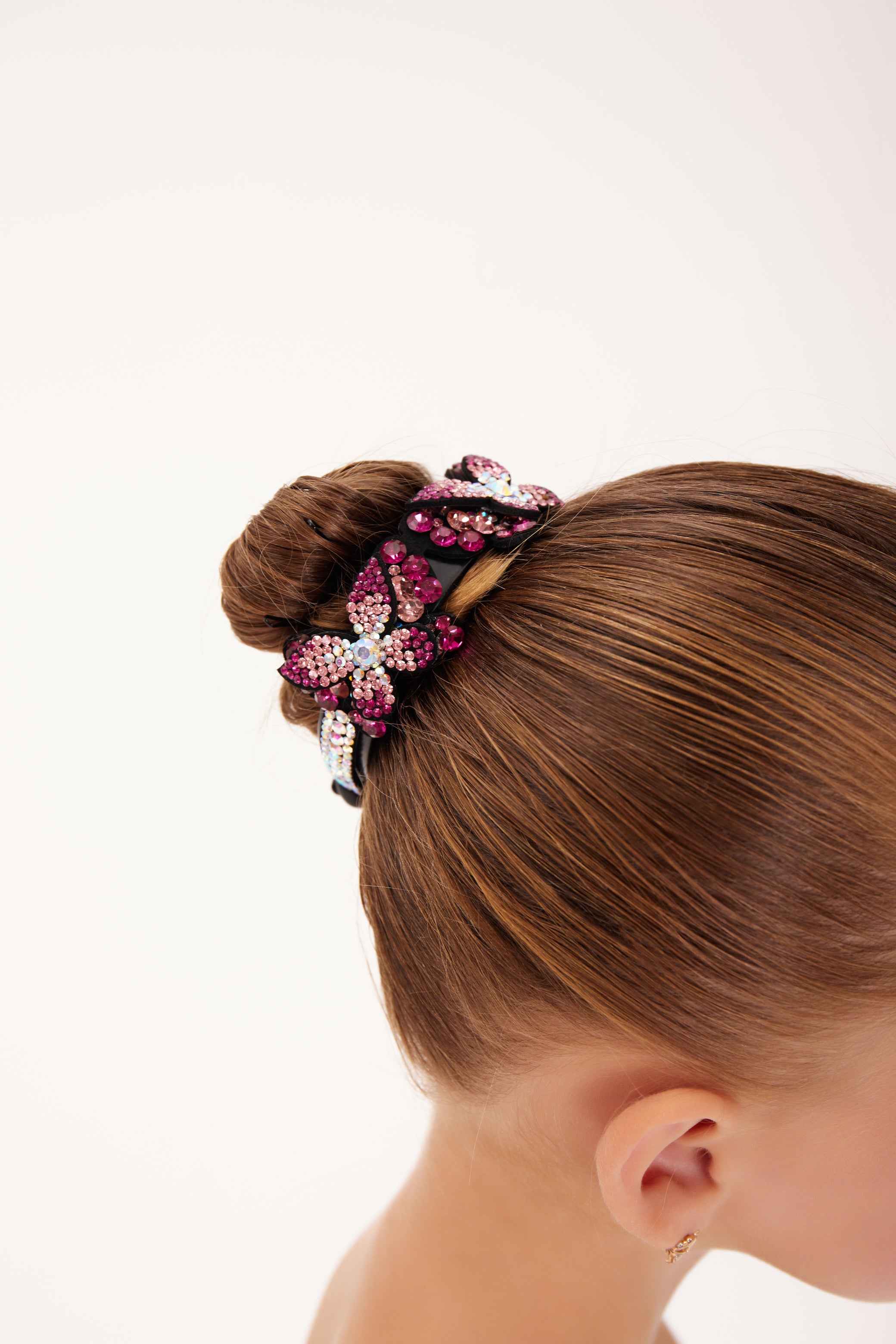 Pince à chignon en strass " Papillon Rose "